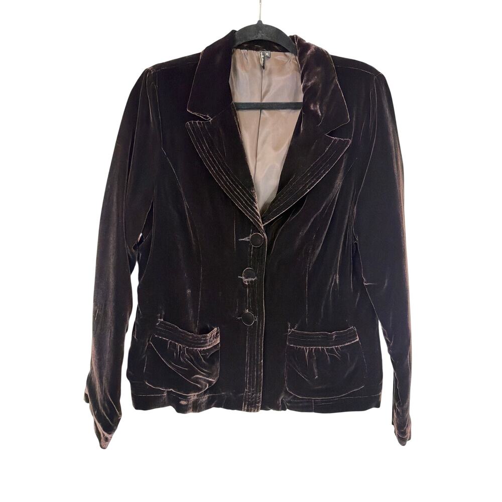 NWT Ambition Brown Long Sleeve Velvet Button Up Jacket XL